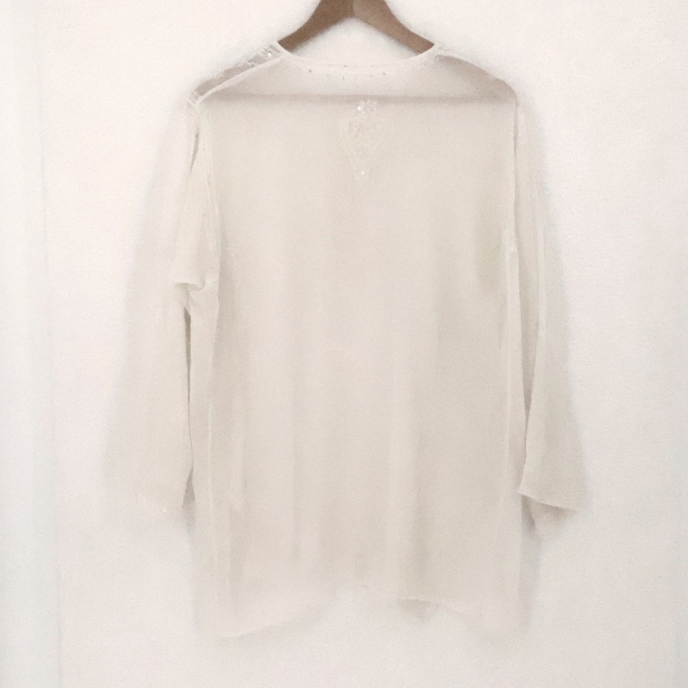 Boho Embroidered Sequin Chiffon Sheer Tunic Top Womens Size L Cream Festival - Picture 6 of 9